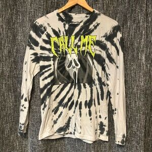 Tie-Dye Long Sleeve Shirt with Graphic Print ghost face